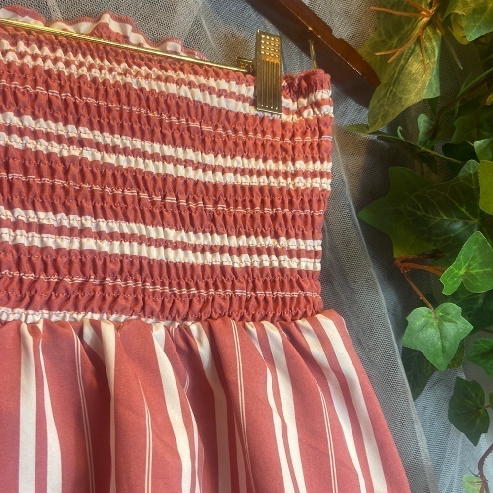 Shein Crop Top Pink & White Stripe Ruffled - Picture 3 of 5